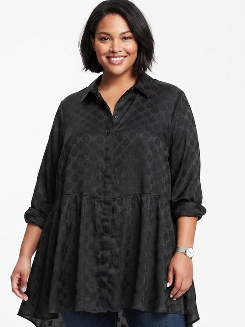 LANE BRYANT Jacquard Dot Button-Down Tunic Size 20 Pleated Shirrtail Blouse NEW